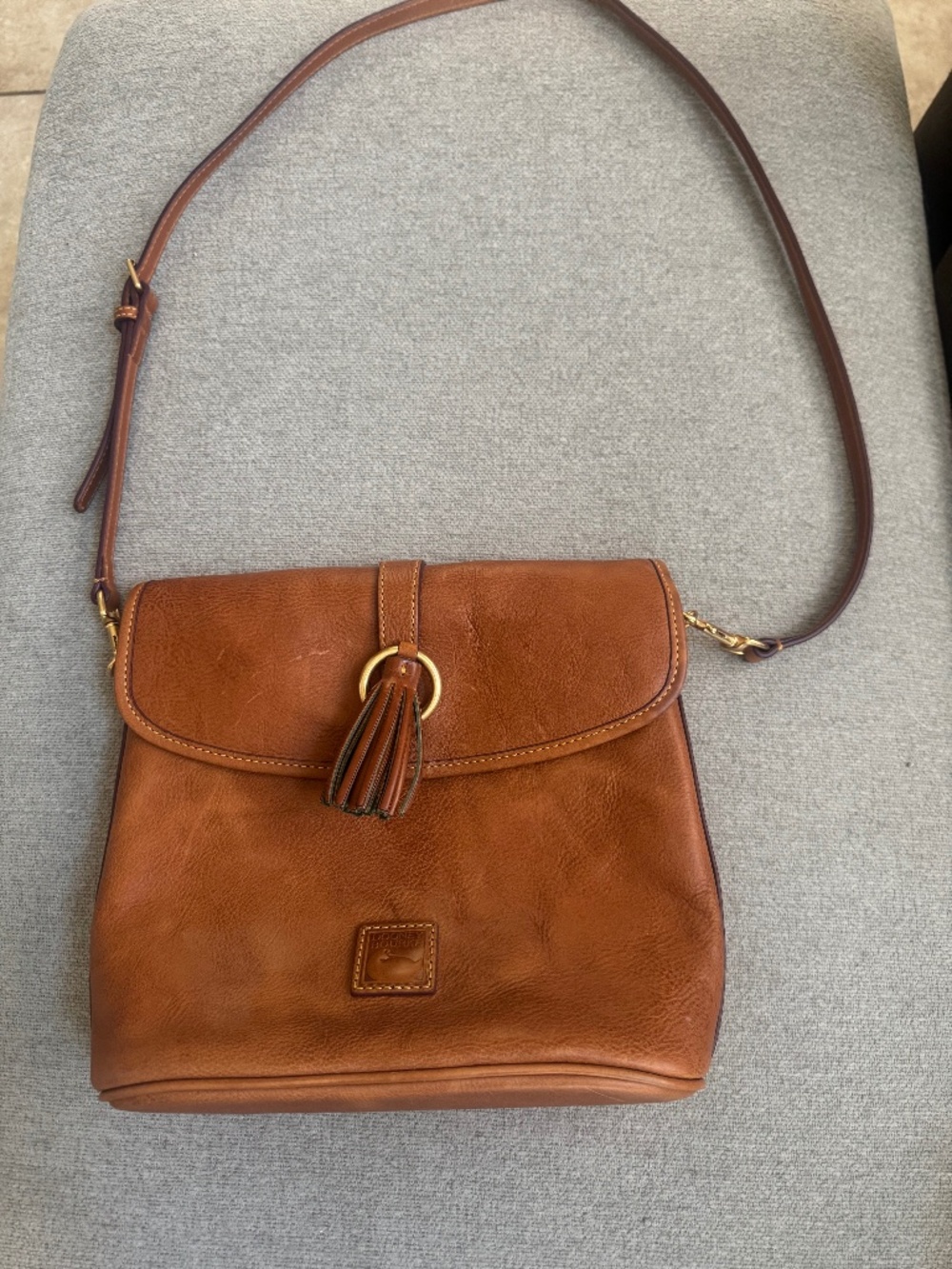 Dooney and Burke Retired Natural Florentine Leather Dottie Crossbody